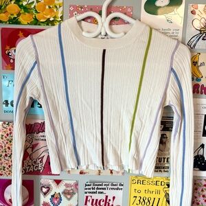 Striped Multicolor Cropped Ribbed Long Sleeve Top